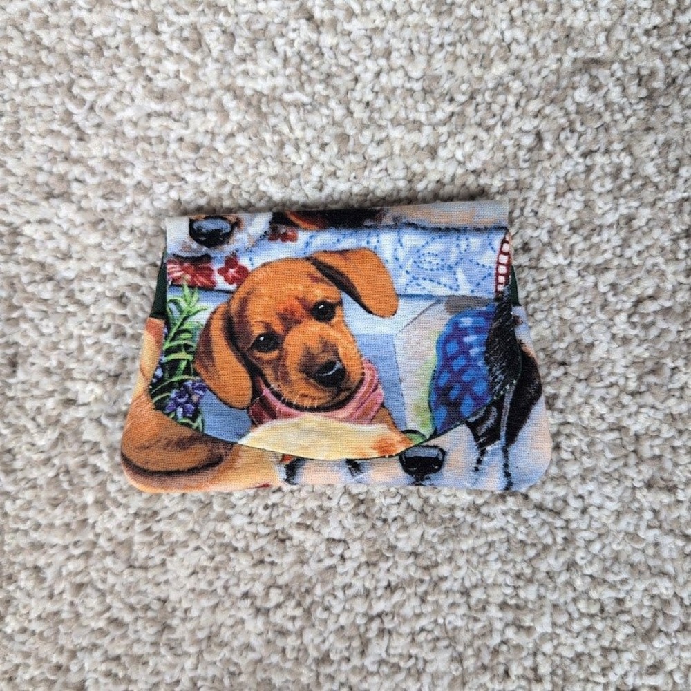 Pocket Wallet Credit Card Holder Handmade Fabric Dogs Puppy/Hunter Cute Small